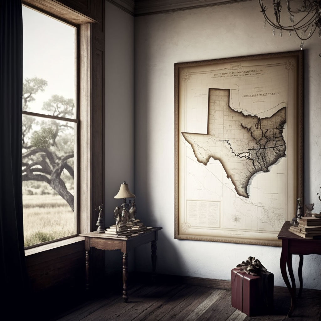 map of Texas on a wall