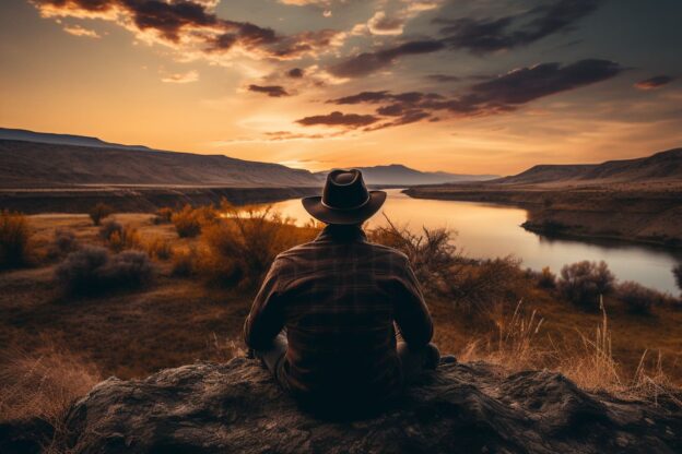 Cowboy watching sunset